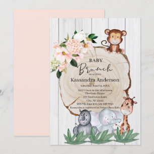 Rustikale Jungtiere Blush Floral Baby Brunch Einladung