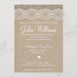 Rustikale Jute & Antike Spitze Babyshower-Einladun Einladung