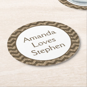 Rustikale Jute-Braun-Hochzeit Land Engagement Runder Pappuntersetzer