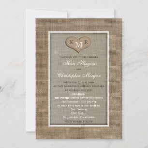 Rustikale Jute-Hochzeitseinladung mit Monogramm Einladung