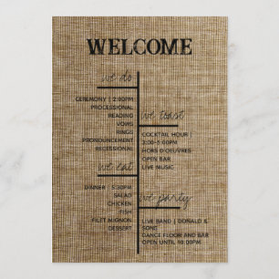 Rustikale Jute-Hochzeitsprogramme – Personalisiert Programm