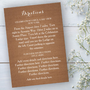 Rustikale Jute-Hochzeitswegweiser-Karte Einladung