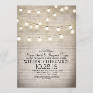 Rustikale Jute-Lace- und Lichterketten-Hochzeit Einladung