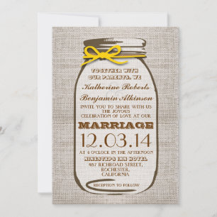 Rustikale Jute-Mason-Jar-Hochzeit Einladung