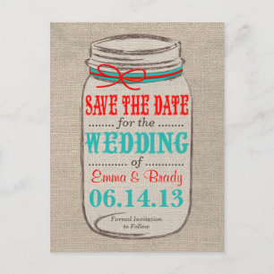 Rustikale Jute & Mason Jar Save-the-Date-Postkarte Ankündigungspostkarte