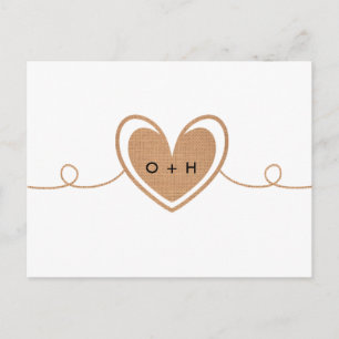 Rustikale Jute-Monogramm-Herz-RSVP-Postkarte Postkarte