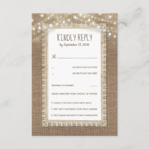 Rustikale Jute-Spitze Hochzeit-RSVP RSVP Karte