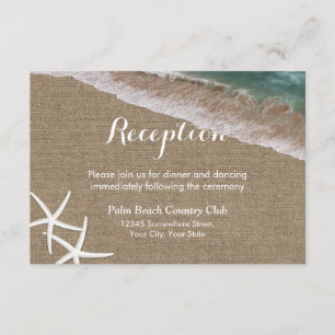 Rustikale Jute-Strand-Seestern-Hochzeitsempfang Begleitkarte