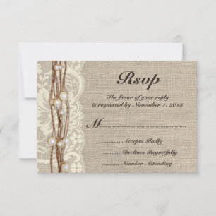 Rustikale Jute-Twine-Perlen-Hochzeitseinladung RSVP Karte