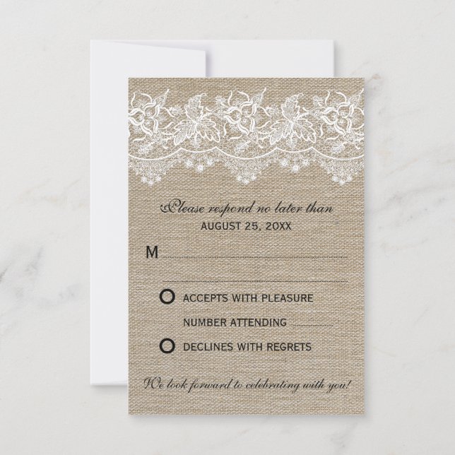 Rustikale Jute- und Lace-Wedding-RSVP-Karte RSVP Karte (Rückseite)