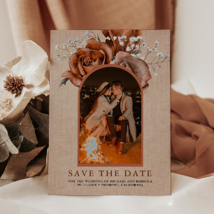 Rustikale Jute verbrannte orange Rose Terrakotta H Save The Date
