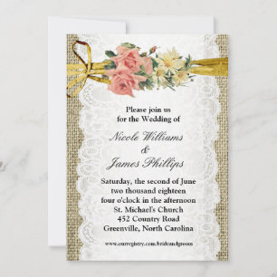 Rustikale Jute & Weiße Spitze Romantische Hochzeit Einladung