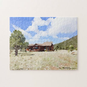 Rustikale Kabine Living Land Landschaft Wasserfarb