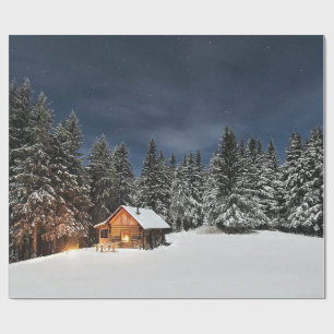 Rustikale Kabine Schnee Winter Geschenkpapier