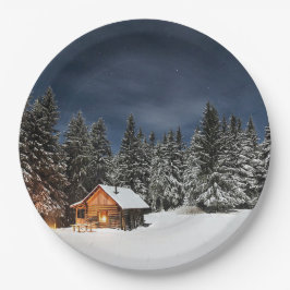 Rustikale Kabine Schnee Winter Pappteller