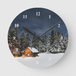 Rustikale Kabine Schnee Winter Runde Wanduhr