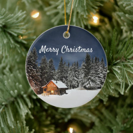 Rustikale Kabine Schnee Winter Weihnachten Keramik Ornament