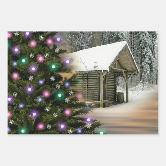 Rustikale Kabine Weihnachten Geschenkpapier Set (Vorderseite)