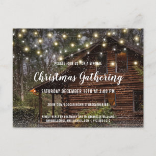 Rustikale Kabinenleuchten Virtual Christmas Party  Einladungspostkarte