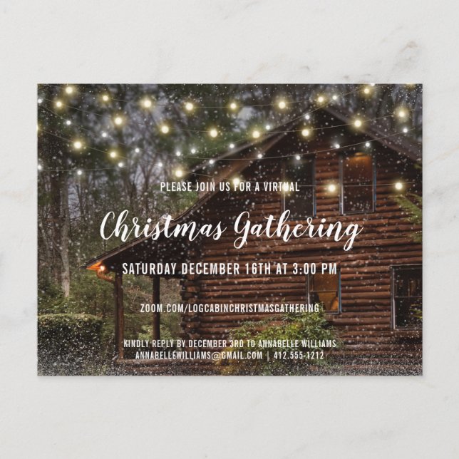 Rustikale Kabinenleuchten Virtual Christmas Party  Einladungspostkarte (Vorderseite)
