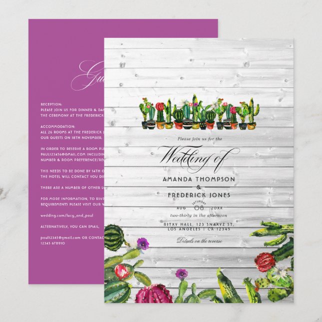 Rustikale Kakteen Succulents Wedding Einladung (Vorne/Hinten)