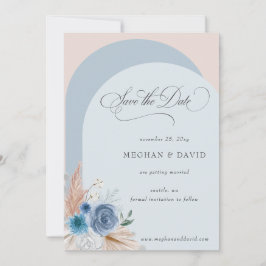 Rustikale Kalligrafie Boho Dusty Blue Pampas Save The Date
