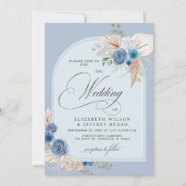 Rustikale Kalligrafie Boho Dusty Blue Pampas Weddi Einladung