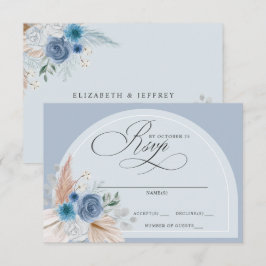 Rustikale Kalligrafie Boho Dusty Blue Pampas Weddi RSVP Karte