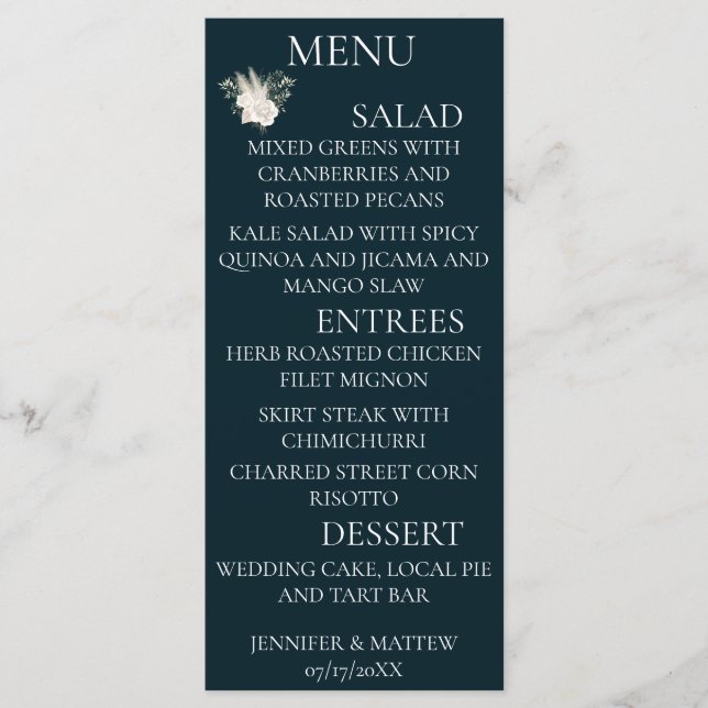Rustikale Kalligrafie Elegante Wedding Menu Cards  Menükarte (Vorderseite)