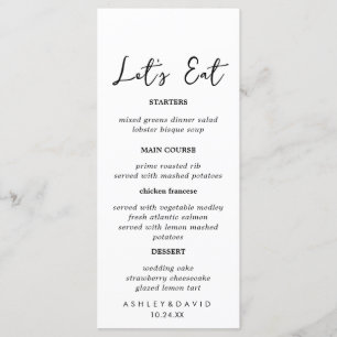 Rustikale Kalligrafie Essen wir Hochzeitsmenü Menükarte
