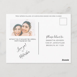 Rustikale Kalligrafie-Foto-Brautjungfer-Einladung Postkarte