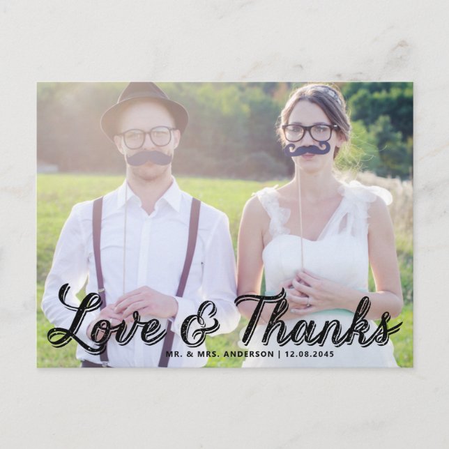 Rustikale Kalligraphie Hochzeit Danke Postcard Postkarte (Vorderseite)