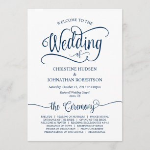 Rustikale Kalligraphie, Navy Blue, Hochzeitfeier Programm