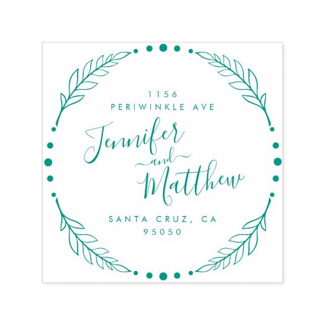 Rustikale kalligraphische Wreath Wedding-Rücksende Permastempel (Design)