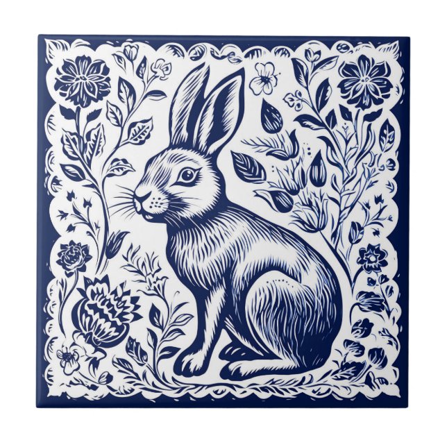 Rustikale Kaninchen-Keramik Fliese (Vorderseite)