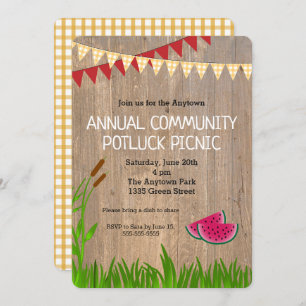 Rustikale Karierte Community Potluck Picnic Einlad Einladung