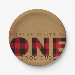 Rustikale Karierte erste Geburtstagspartei Custom Pappteller