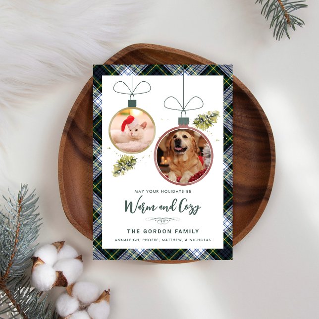 Rustikale Karierte Familie Weihnachten 2 Haustiere (Rustic Plaid 2 Pet Photos Gordon Tartan Christmas Greetings)