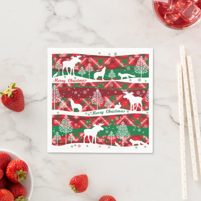 Rustikale Karierte frohe Weihnachtszeitung Napkins Serviette (Beispiel)