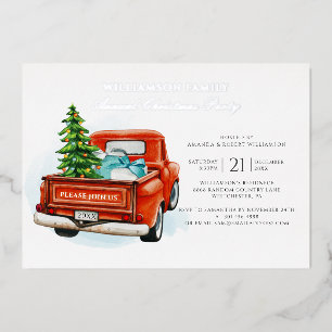Rustikale Karierte Rote LKW-Weihnachtsfeier Silber Folieneinladung