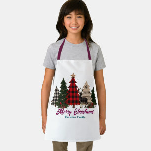 Rustikale karierte Weihnachtsbäume Rentier Kinder Schürze