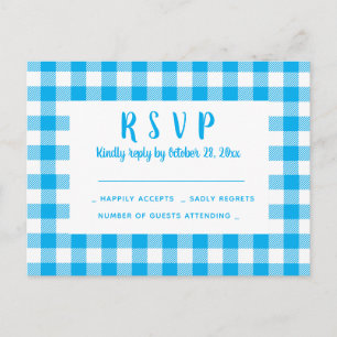 Rustikale Karo Blau Weiße Landhochzeit RSVP Postkarte