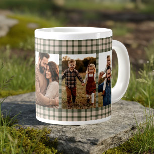 Rustikale Karo-Familienfoto-Grün-5-Hochformatbild Jumbo-Tasse