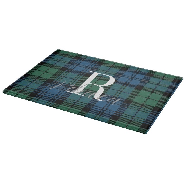Rustikale Karo-Monogramm Grün Campbell Tartan  Schneidebrett (Ecke)