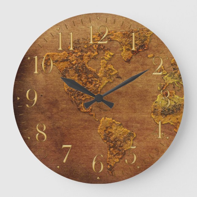 Rustikale Karte der amerikanischen Kontinentaluhr Große Wanduhr (Vorderseite)