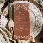 Rustikale Karte Terracotta Mexico<br><div class="desc">Mit dieser Terracotta-Menükarte, die ein rustikales mexikanisches Pikado-Design bietet, können Sie Ihren einzigartigen Hochzeitsstil bewundern. Ideal für Paare, die an ihren Empfang-Tischen warme, erdige Farbtöne und traditionellen Charme genießen möchten. Weitere Informationen finden Sie in unserer Sammlung rustikaler Hochzeiten in Urlaubsort</div>