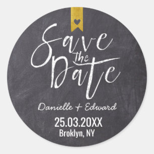 Rustikale Karton-Typografie Save the Date Runder Aufkleber