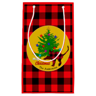 Rustikale Katze, Weihnachtsbaum, Familienname, Rot Kleine Geschenktüte