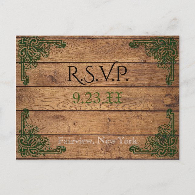 Rustikale keltische Claddagh RSVP-Karte Einladungspostkarte (Vorderseite)
