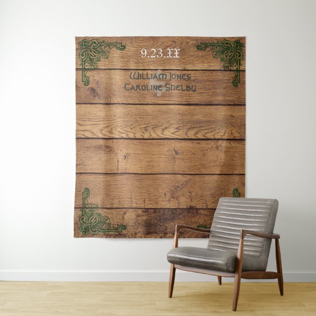 Rustikale keltische Claddagh Wood Green Wedding Hi Wandteppich (Beispiel)